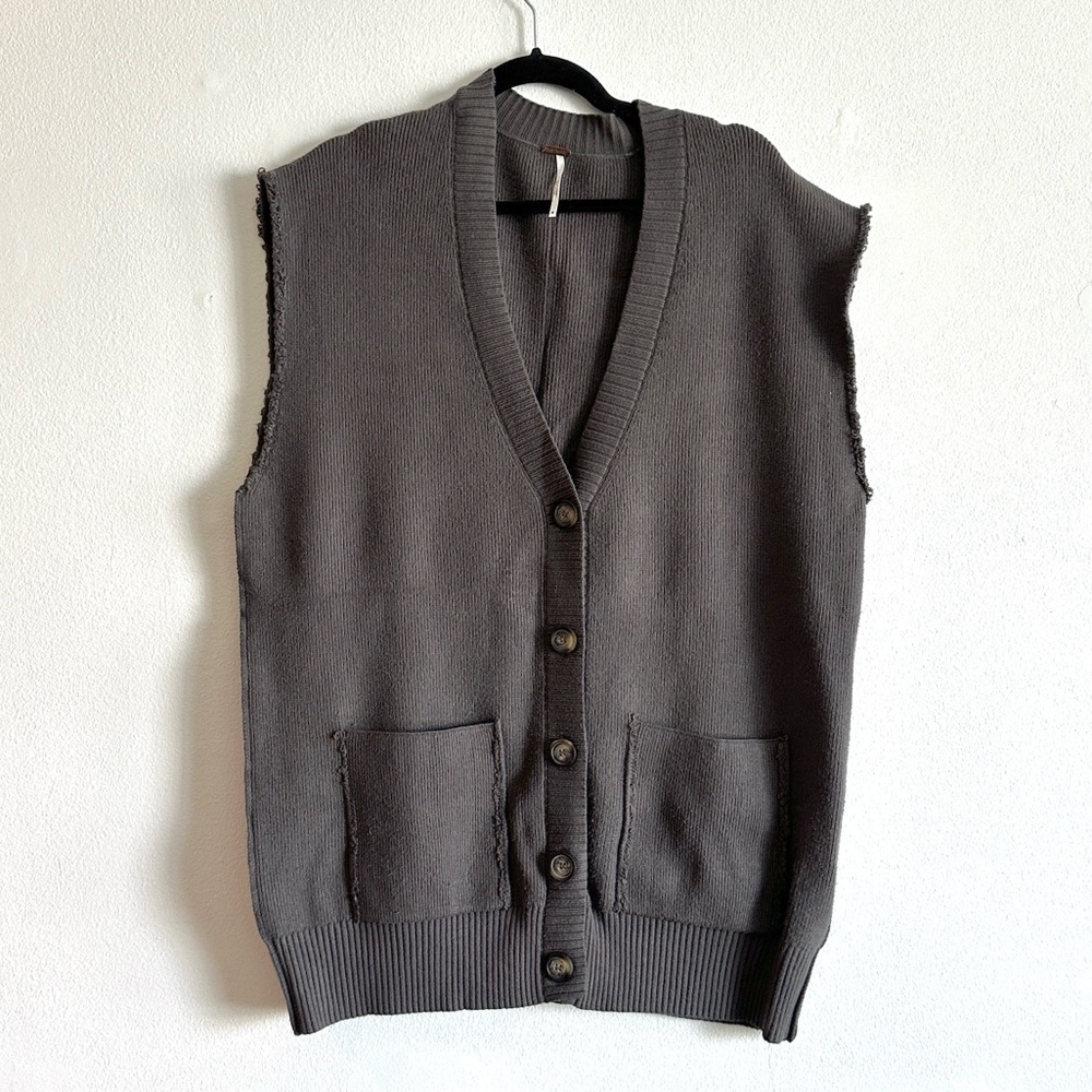 Free People Oversized Dark Grey Sweater Vest